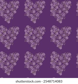 Carnation Pink Abstract Roses in a Heart Shape on a Deep Magenta Violet design creating a seamless pattern print background