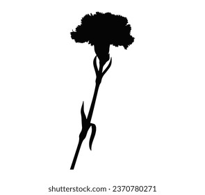 Carnation silhouettes with leaves and stems.