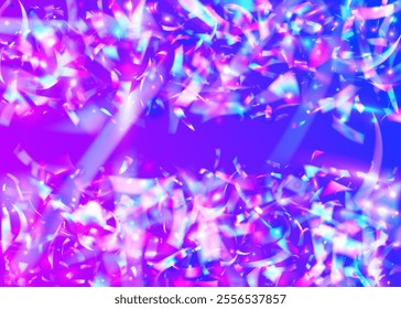 Carnaval Burst. Blue Art Effect. Glare Sparkle. Light Christmas Explosion. Festive Background. Isolated Paper. Neon Glitter. Falling Design. Purple Carnaval Burst