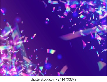 Carnaval Burst. Isolated Poster. Art Element. Pink Laser Background. Rainbow Tinsel. Festive Confetti. Anniversary Effect. Light Holographic Serpentine. Blue Carnaval Burst