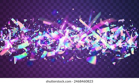 Carnaval Burst. Unicorn Flag. Carnival Background. Purple Foil Ribbon. Explosion Confetti. Retro Gradient. Isolated Tinsel. Art Iridescent Explosion. Pink Carnaval Burst