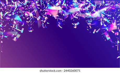 Carnaval Confetti. Pink 3d Burst. Laser Abstract Backdrop. Cristal Ribbon. Festive Tinsel. Modern Design. Unicorn Serpentine. Glare Pattern. Blue Carnaval Confetti