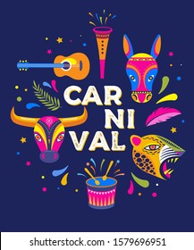 Carnaval de Barranquilla, Carnaval colombiano. Ilustración vectorial, póster y volante