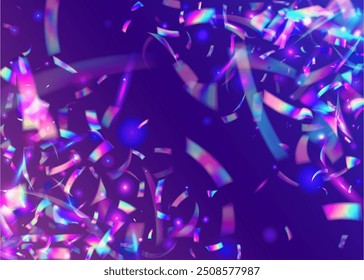 Carnaval Effect. Neon Glitter. Festive Confetti. Surprise Tinsel. Laser Holographic Explosion. Isolated Paper. Glare Sparkle. Purple Light Burst. Blue Carnaval Effect