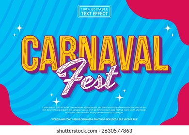 Carnaval Fest Editable Vector 3D Text Effect – Playful and Modern Typography Cartoon Style for Poster, Branding, Social Media