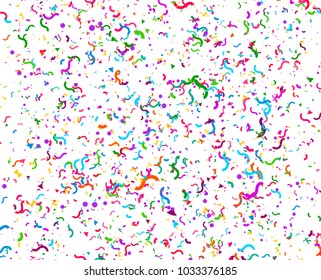Carnaval or Festival Confetti. Colorful confetti pieces. Celebration party or Holiday background. Flying colorful glitter particles. Decoration pattern. Vector