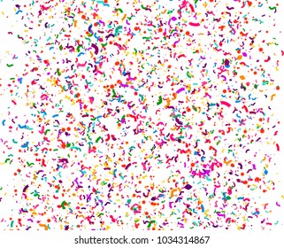 Carnaval or Festival Confetti. Colorful confetti pieces. Celebration party or Holiday background. Flying colorful glitter particles. Decoration pattern. Vector