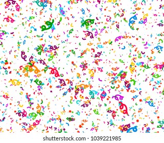 Carnaval or Festival Confetti. Colorful confetti pieces. Celebration party or Holiday background. Flying colorful glitter particles. Decoration pattern. Vector