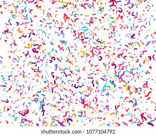 Carnaval or Festival Confetti. Colorful confetti pieces. Celebration party or Holiday background. Flying colorful glitter particles. Decoration pattern. Vector