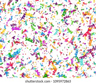 Carnaval or Festival Confetti. Colorful confetti pieces. Celebration party or Holiday background. Flying colorful glitter particles. Decoration pattern. Vector