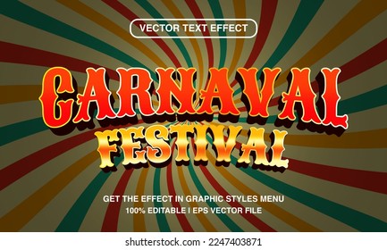  Carnaval festival, editable text effect template, retro vintage font style in sun rays background