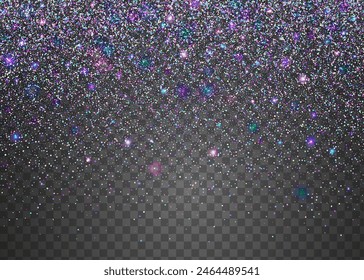 Carnaval Glitter. Purple Light Confetti. Glare Concept. Carnival Background. Disco Isolated Illustration. Hologram Effect. Modern Dust. Falling Design. Blue Carnaval Glitter