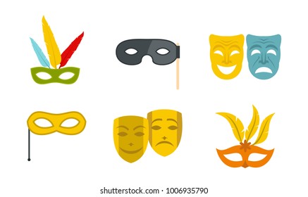 Carnaval mask icon set. Flat set of carnaval mask vector icons for web design isolated on white background