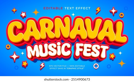 Carnaval Music Fest 90s editable text effect vintage and retro style