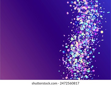 Carnaval Paper. Cristal Ribbon. Purple 3d Glitter. Glare Abstract Backdrop. Party Confetti. Light Concept. Holographic Serpentine. Falling Dust. Blue Carnaval Paper