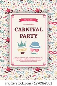 Carnaval Party - funny invitation with colorful background. Vector