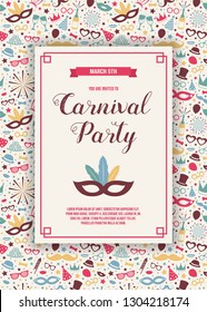 Carnaval Party - funny invitation with colorful background. Vector