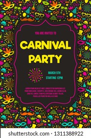Carnaval Party - funny invitation with colorful background. Vector