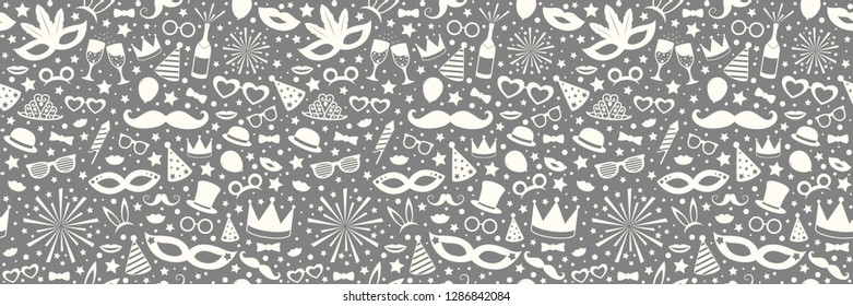 Carnaval Party seamless texture with colorful decorations. Vector