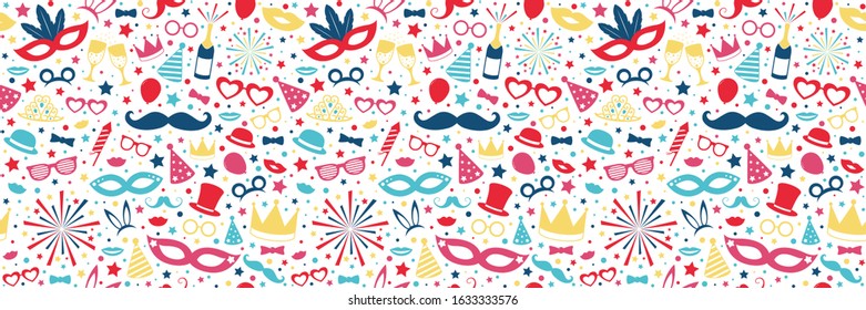 Carnaval Party seamless texture with colorful decorations. Vector