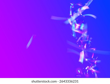 Carnaval Ribbon. Light Template. Laser Holographic Explosion. Isolated Banner. Surprise Poster. Disco Burst. Purple Retro Confetti. Explosion Effect. Blue Carnaval Ribbon