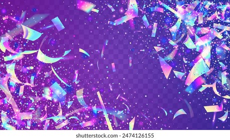 Carnaval Ribbon. Surprise Poster. Unicorn Tinsel. Birthday Effect. Disco Confetti. Purple Glare Burst. Laser Holographic Serpentine. Foil Element. Blue Carnaval Ribbon