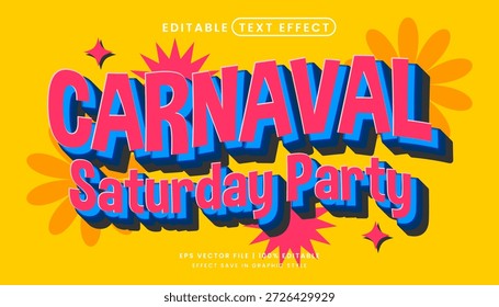 Carnaval sábado partido editável texto efeito retro 90s modelo