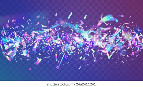 Carnaval Serpentine. Falling Banner. Blue Light Confetti. Cristal Ribbon. Disco Concept. Hologram Sparkle. Glare Colourful Explosion. Carnival Background. Pink Carnaval Serpentine