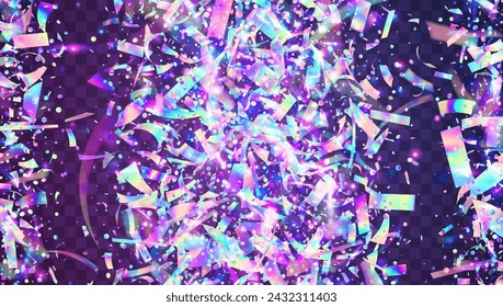 Carnaval Serpentine. Unicorn Tinsel. Cristal Banner. Happy Isolated Cristals. Holographic Confetti. Blue 3d Glitter. Glare Concept. Digital Dust. Pink Carnaval Serpentine