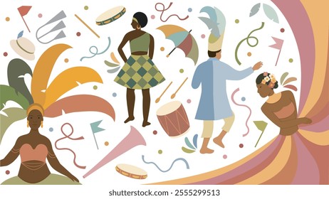 Carnaval set vector. Brazilian celebration elements illustration