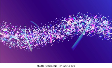 Carnaval Sparkle. Falling Ribbon. Pink Glare Glitter. Laser Pattern. 3d Colourful Template. Cristal Banner. Neon Confetti. Holographic Effect. Blue Carnaval Sparkle