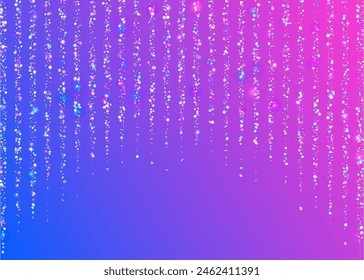 Carnaval Tinsel. Iridescent Sparkle. Light Pattern. Neon Background. Happy Surprise Backdrop. Modern Banner. Cristal Design. Purple Disco Effect. Blue Carnaval Tinsel