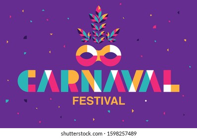 Carnaval Typography, Popular Event in Brazil. Festival, Colorful Party Elements ,Carnival, Travel destination. Brazilian , Geometry Graphic Design, vector illustration