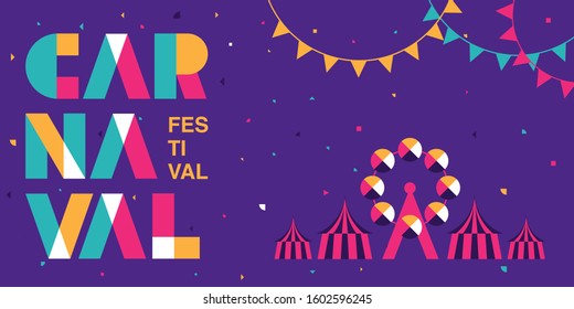 Carnaval Typography, Popular Event in Brazil. Festival, Colorful Party Elements ,Carnival, Travel destination. Brazilian , Geometry Graphic Design, vector illustration