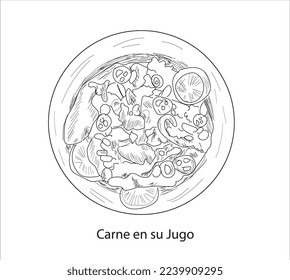 Carne en su Jugo mexican food vector. Best Mexican Dishes. Latin american food illustration.