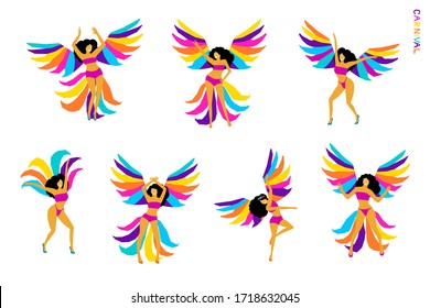 Carnical funny dancing girls set for design party invitation, gift card, shop sale poster, birthday wallpaper, bag or t shirt print etc.