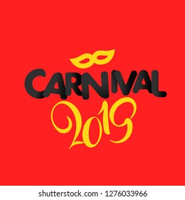 Karneval 2019 Komposition auf rotem Hintergrund. Vektorgrafik im Retro-Stil
