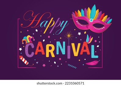 Carnival 2023 poster concept. Graphic element for website. Traditional Latin American festival or celebration. Event and entertainment, party. Positive and optimistic. Cartoon flat vector illustration