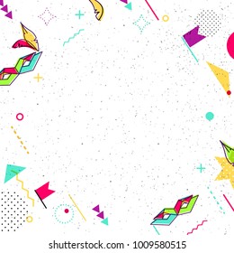 Carnival abstract background in 80s memphis style. Hipster poster, juicy, bright color background. Vector illustration