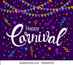 Carnival abstract background with hand written text, confetti and serpentine