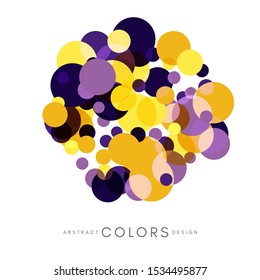 Carnival abstract vector emblem with colorful confetti texture, Purple and yellow colors.