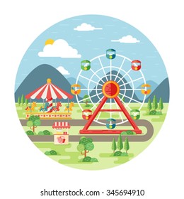 Carnival, amusement park flat illustration