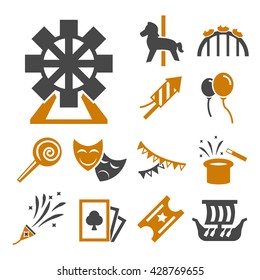 carnival amusement park icon set
