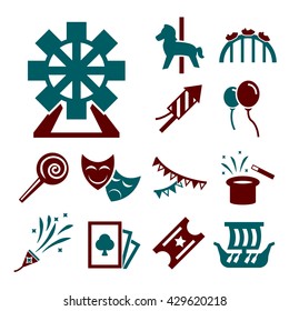 carnival amusement park icon set