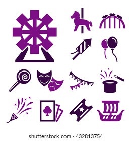 carnival amusement park icon set