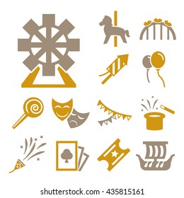 carnival amusement park icon set