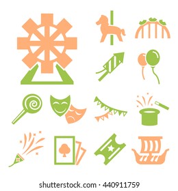 carnival amusement park icon set