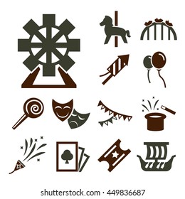 carnival amusement park icon set