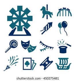 carnival amusement park icon set