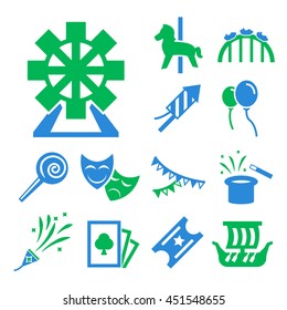 carnival amusement park icon set
